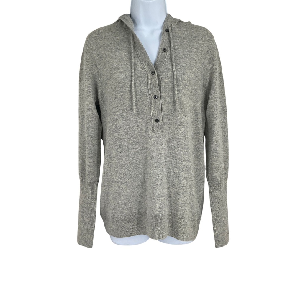 J.Crew Collection Hoodie Sweater Women L Gray‎ Italian Cashmere Henley Luxury